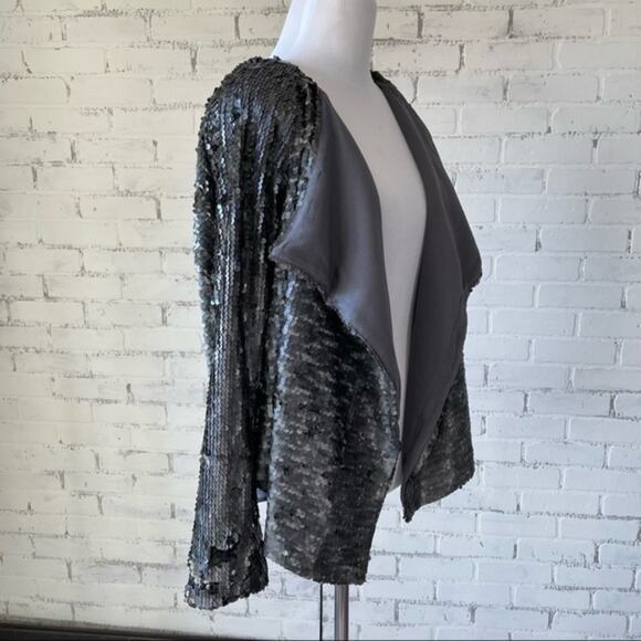 Free People Sequin Jacket Cardigan Small Grey Waterfall Party Sparkle Y2K - Picture 8 of 12